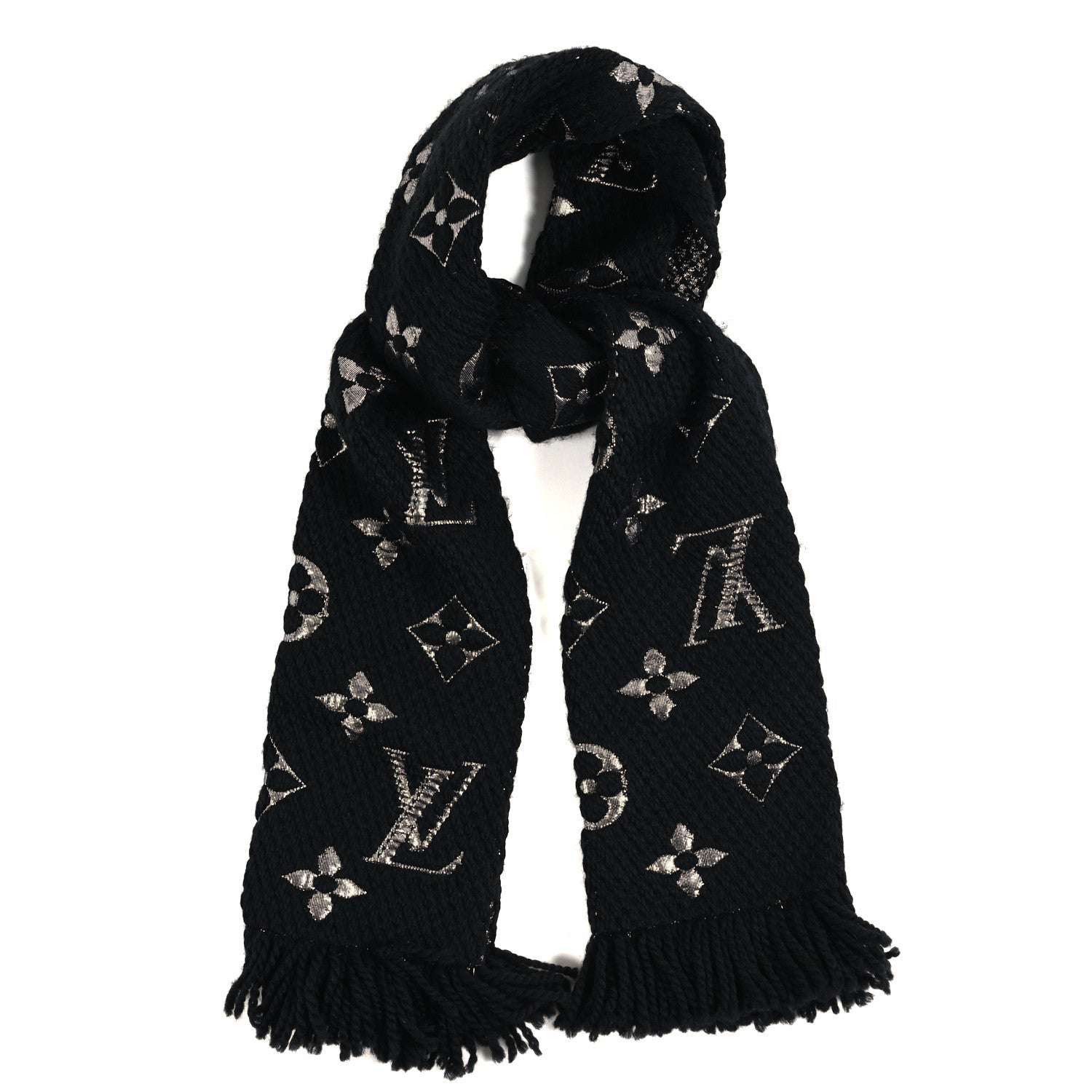 Louis Vuitton Wool Silk Logomania Shine Scarf Black