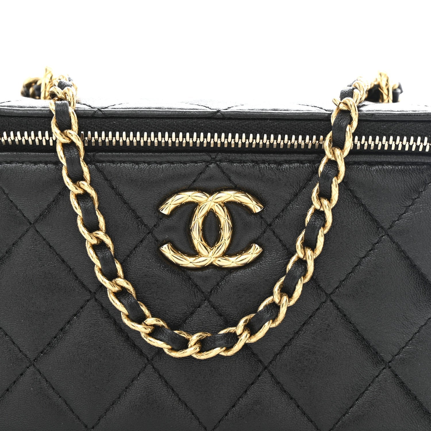 Chanel Lambskin Quilted Small CC Dynasty Vanity Case With Chain Black