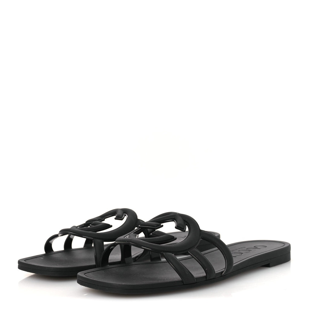 Gucci Rubber Interlocking G Womens Slide Sandals 38 Black