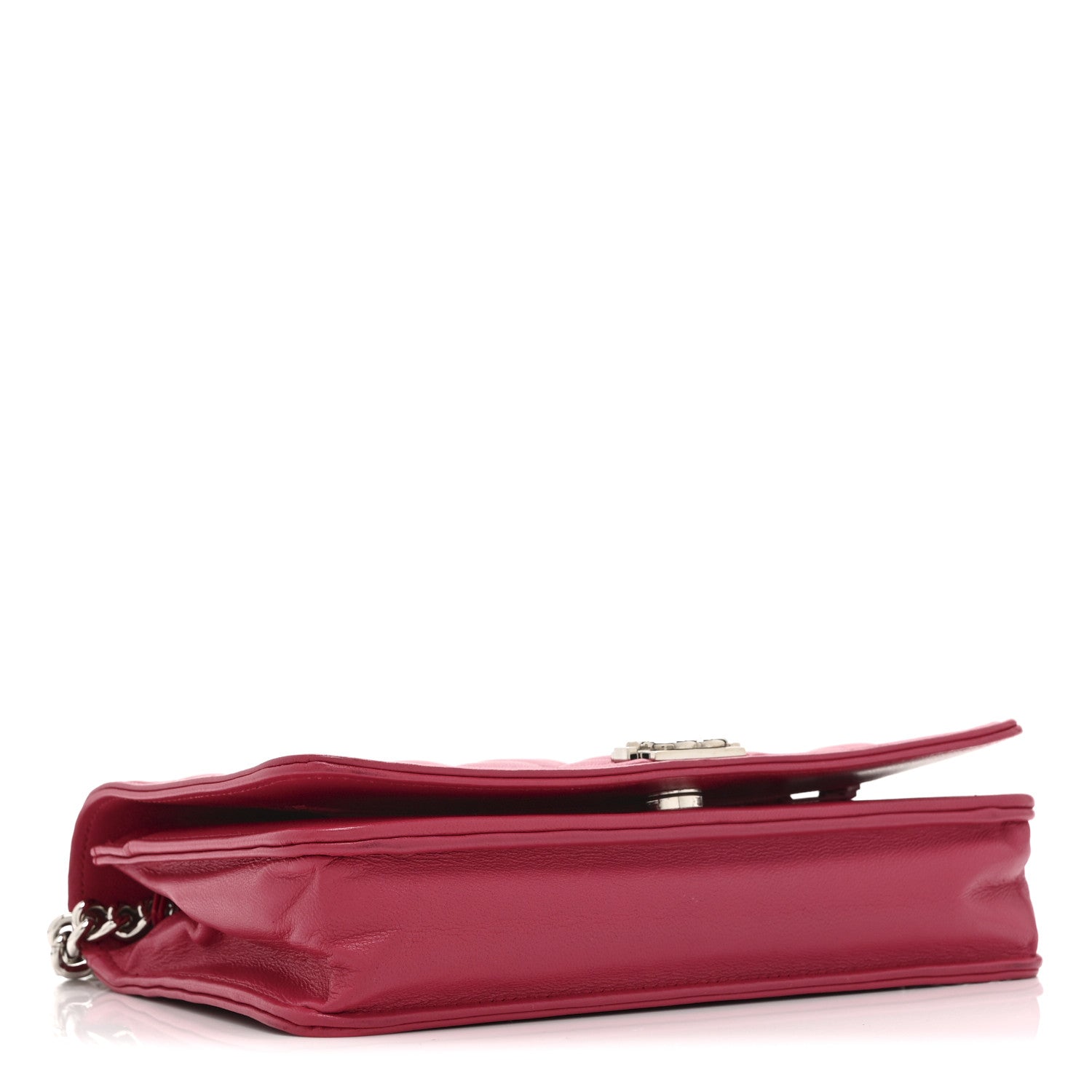 Chanel Lambskin Quilted Boy Wallet On Chain WOC Dark Fuchsia