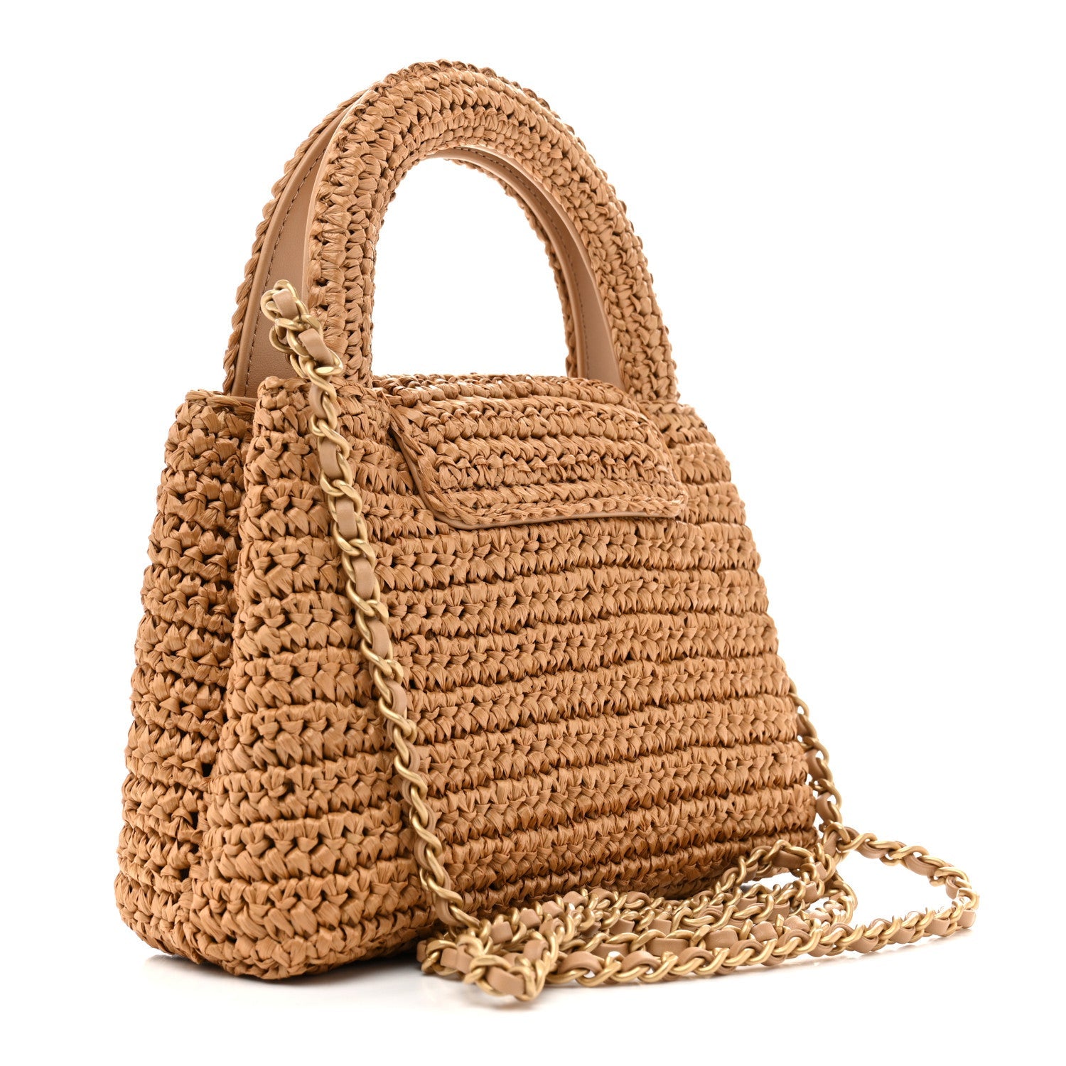 Chanel Braided Raffia Nano Kelly Flap Bag Dark Beige