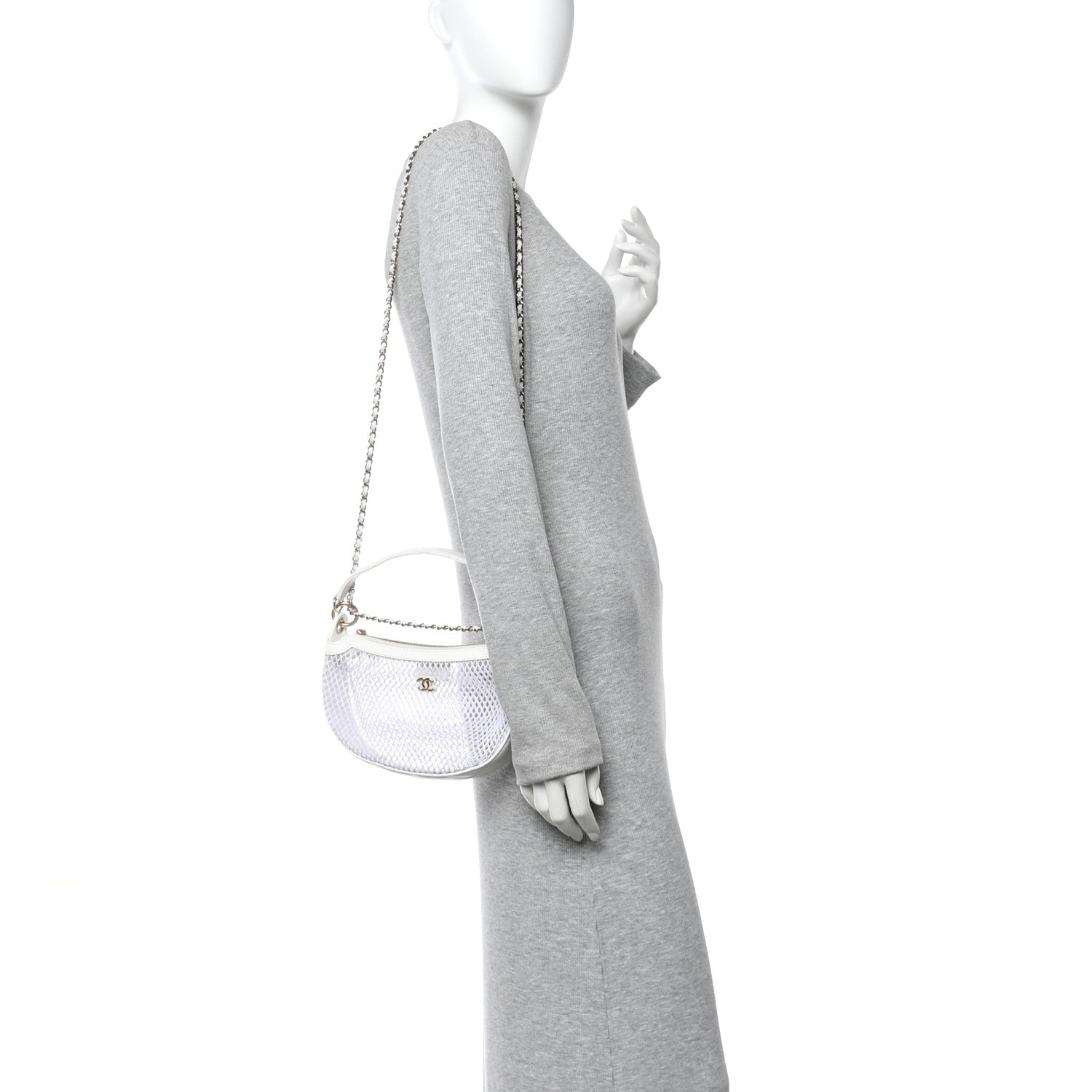 Chanel Mesh Shiny Lambskin Chain Hobo White