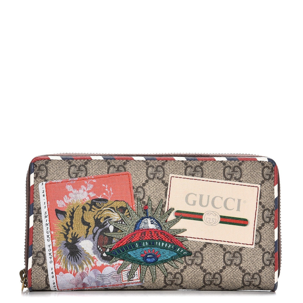 Gucci GG Supreme Monogram Courrier Embroidered UFO Zip Around Wallet