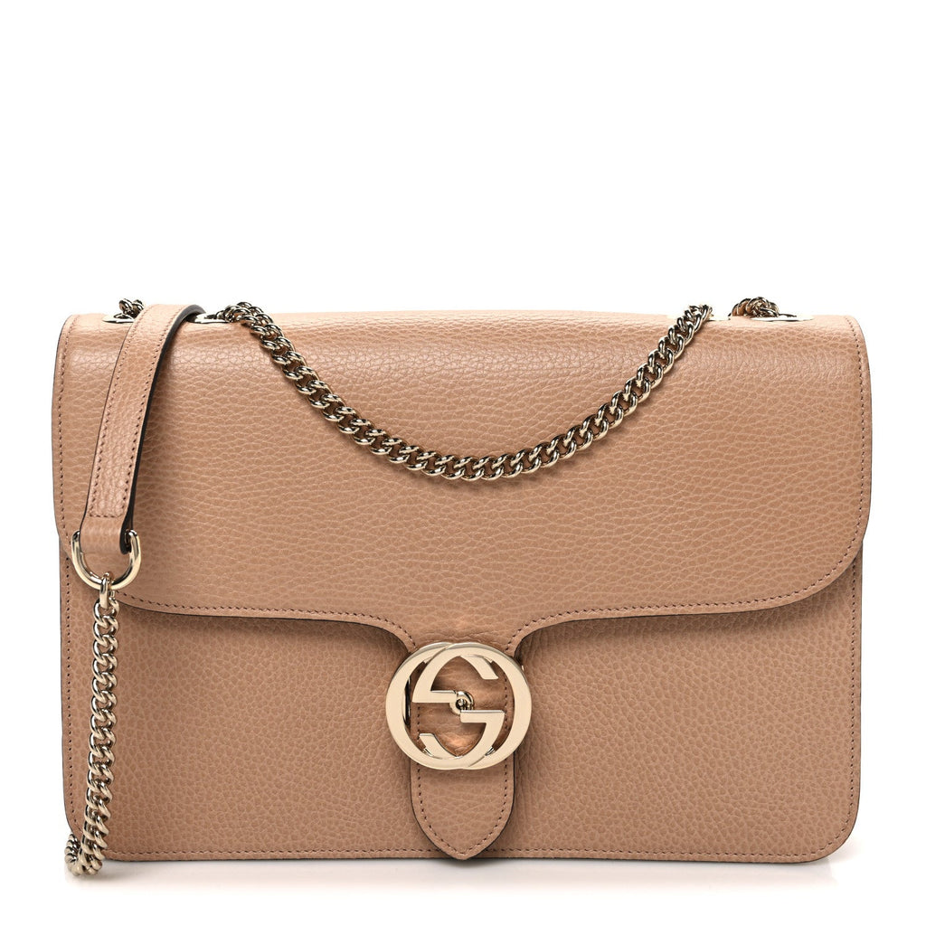 Gucci Dollar Calfskin Interlocking G Shoulder Bag Camelia