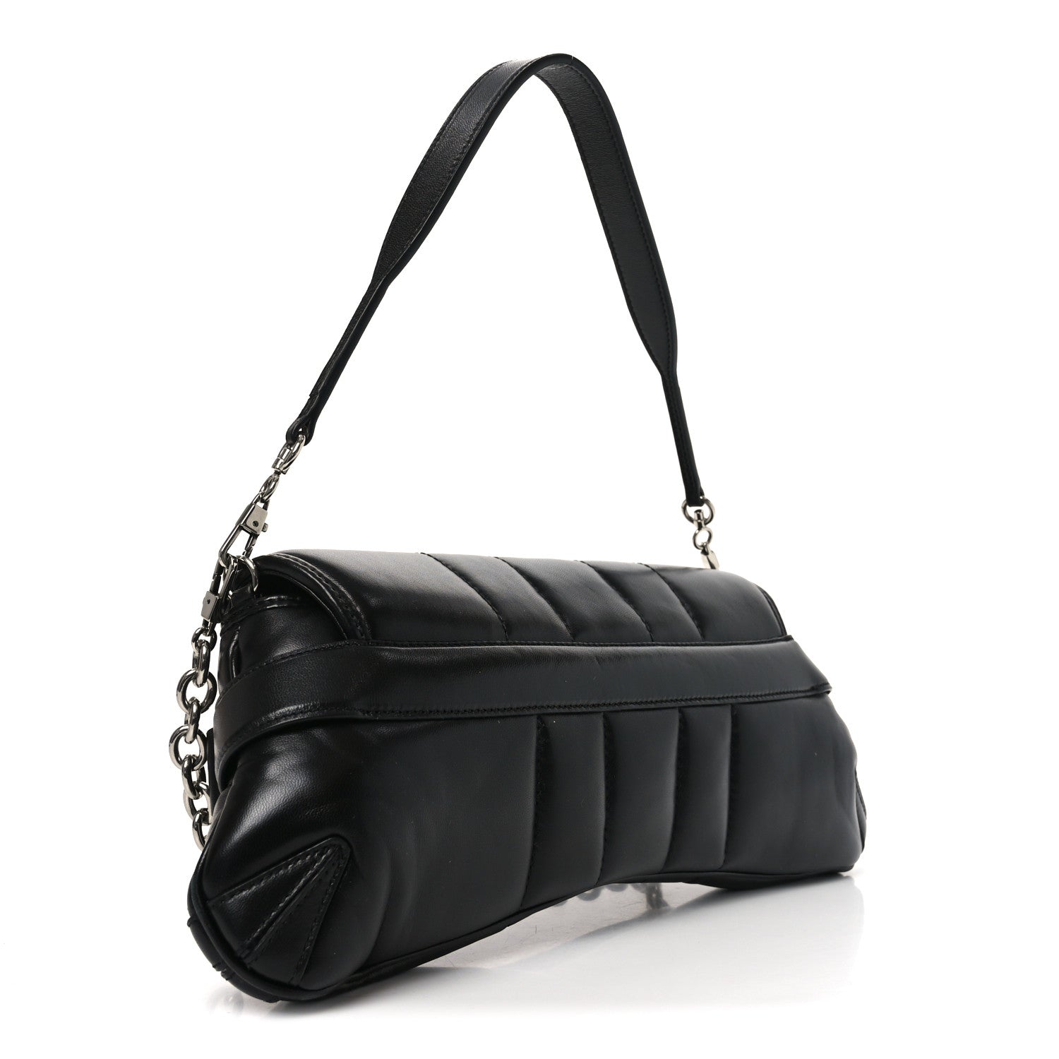 Gucci Nappa Vertical Matelasse Medium Maxi Horsebit Chain Shoulder Bag Black
