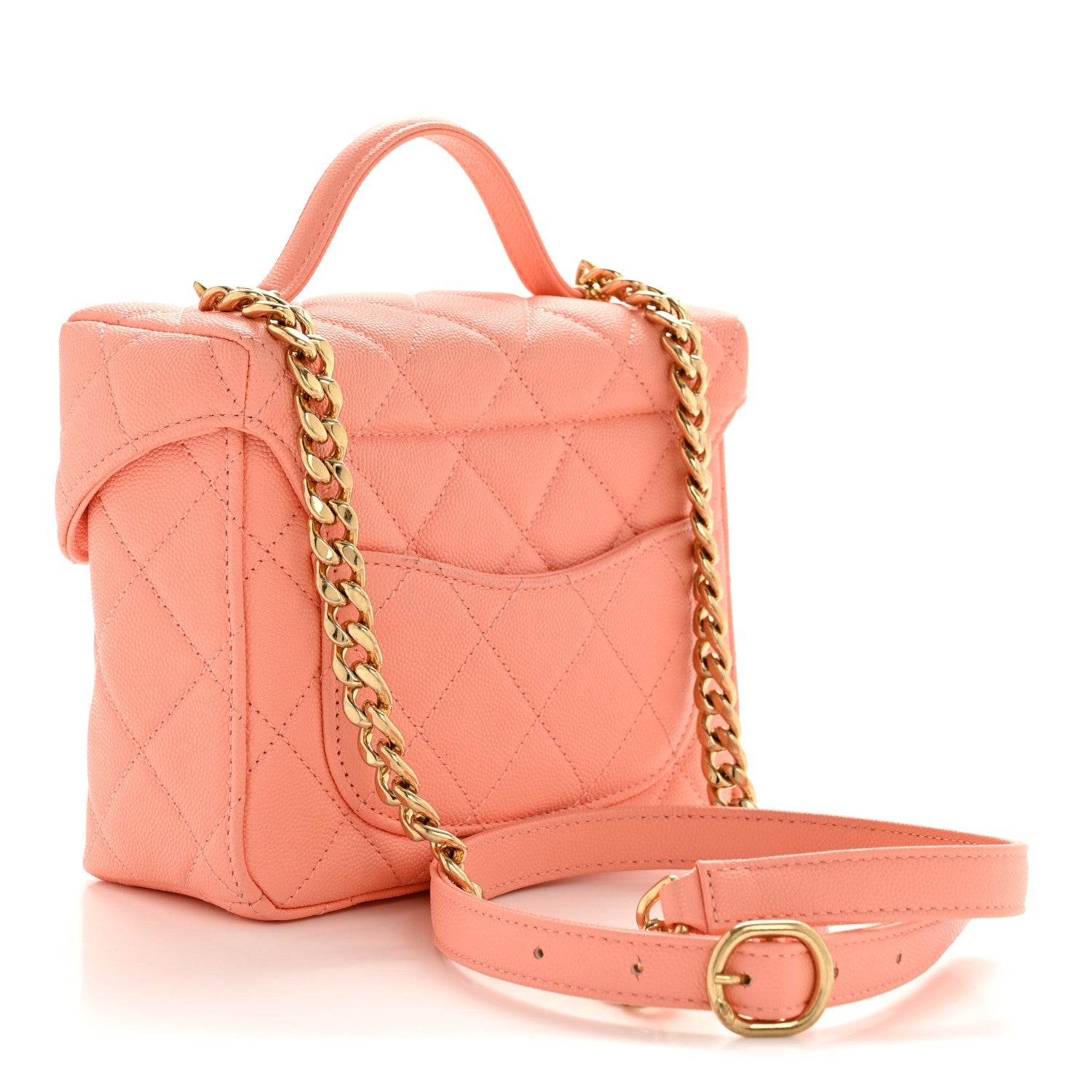 Chanel Caviar Quilted Handy Box Vanity Case Orange