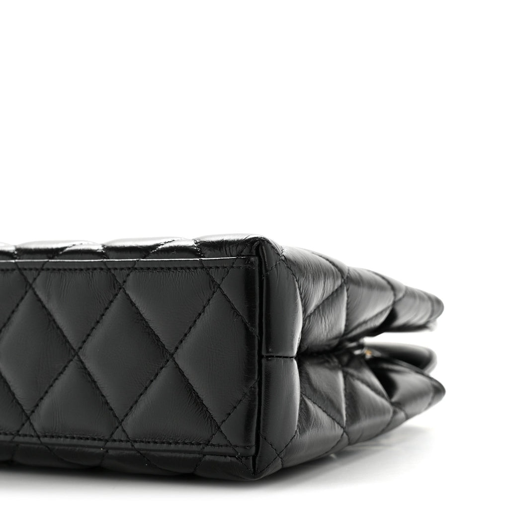 Chanel Shiny Aged Calfskin Quilted Nano Kelly Shopper Black
