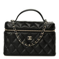 Chanel Caviar Quilted Top Handle Slim Vanity With Chain Black