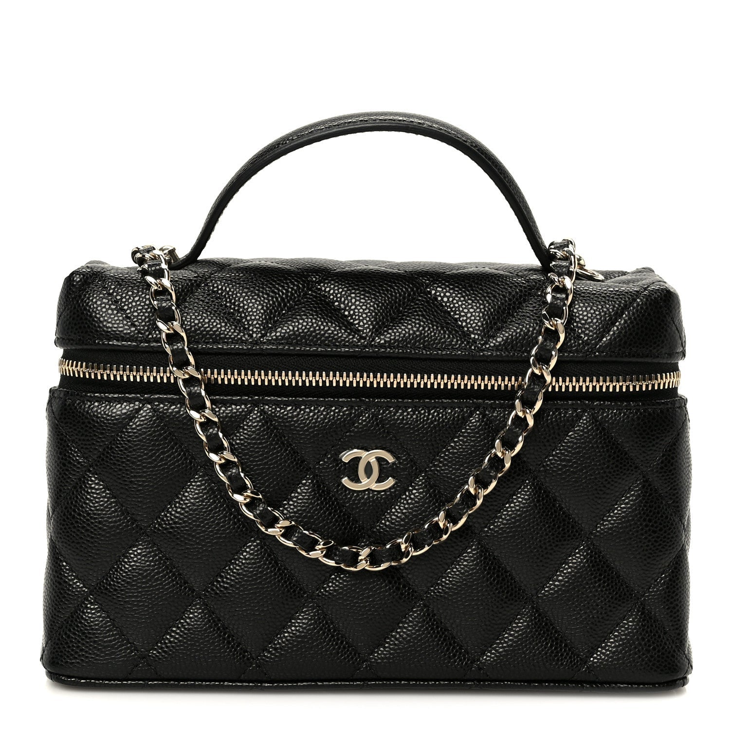 Chanel Caviar Quilted Top Handle Slim Vanity With Chain Black