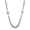 Crystal Baguette Graduated Pearl CC Short Necklace Silver Grey