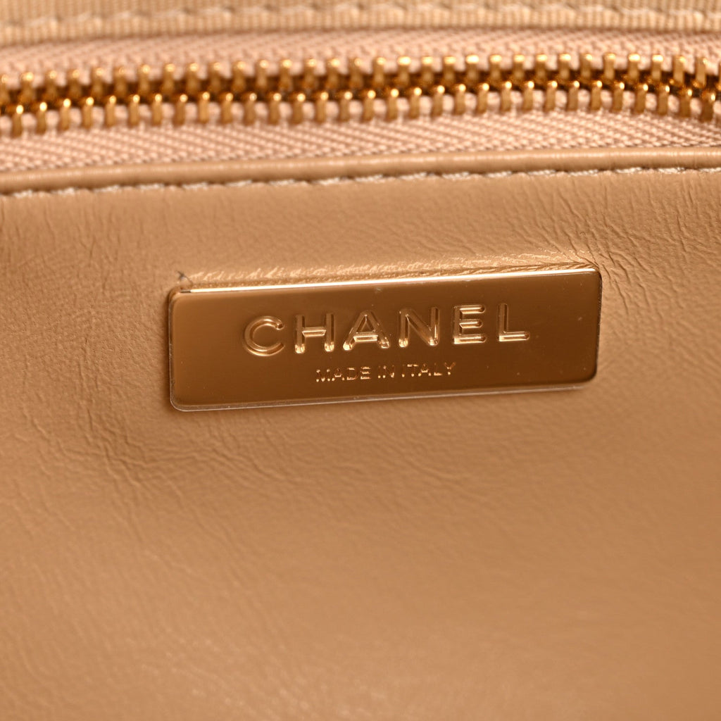Chanel Shiny Crumpled Calfskin Quilted 31 Shopping Bag Dark Beige