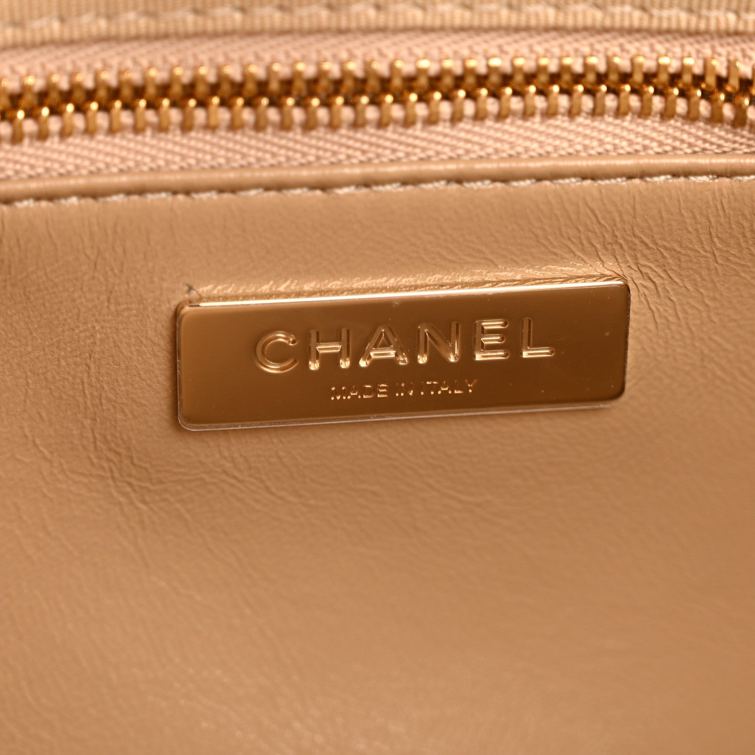 Chanel Shiny Crumpled Calfskin Quilted 31 Shopping Bag Dark Beige