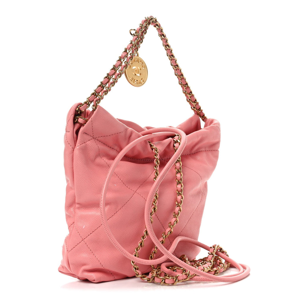 Chanel Shiny Caviar Quilted Mini Chanel 22 Coral