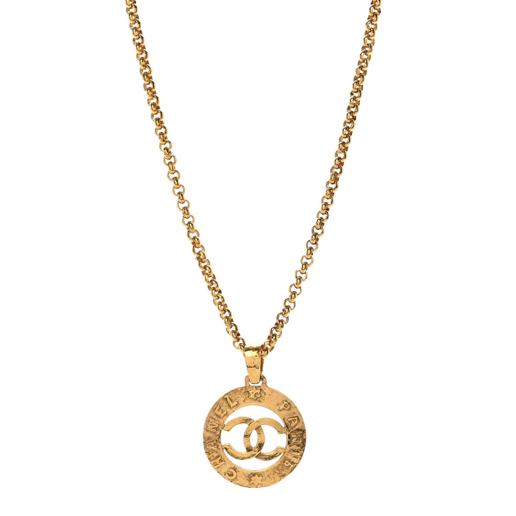 CC Chain Pendant Long Necklace Gold