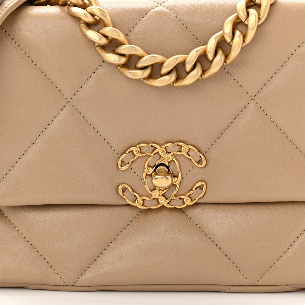 Chanel Lambskin Quilted Medium Chanel 19 Flap Dark Beige