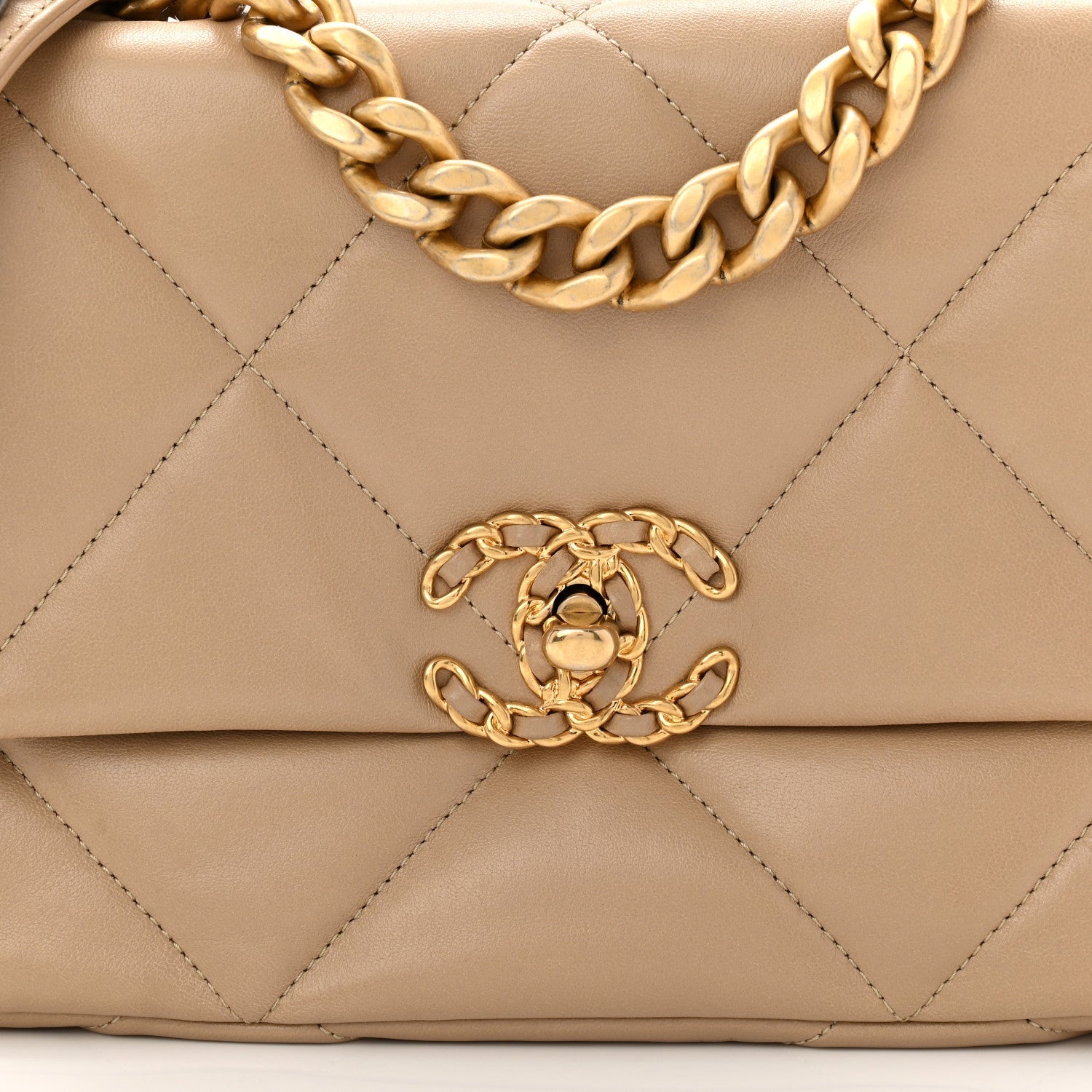 Chanel Lambskin Quilted Medium Chanel 19 Flap Dark Beige