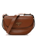 Prada Soft Calfskin Traingle Arque Flap Shoulder Bag Cognac