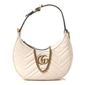 Gucci Calfskin Matelasse Chevron Mini GG Marmont Half Moon Hobo Mystic White