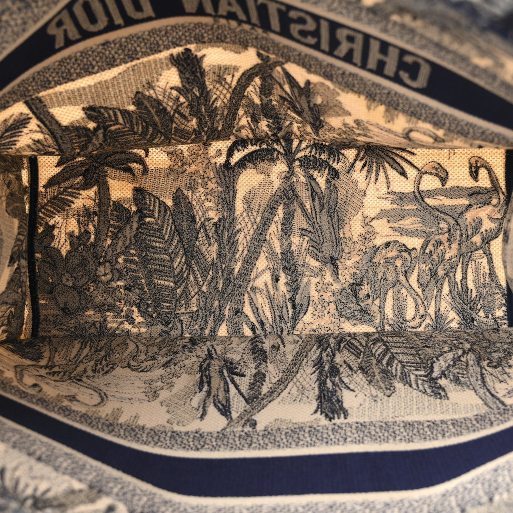 Christian Dior Canvas Embroidered Large Palm Tree Toile De Jouy Book Tote Blue
