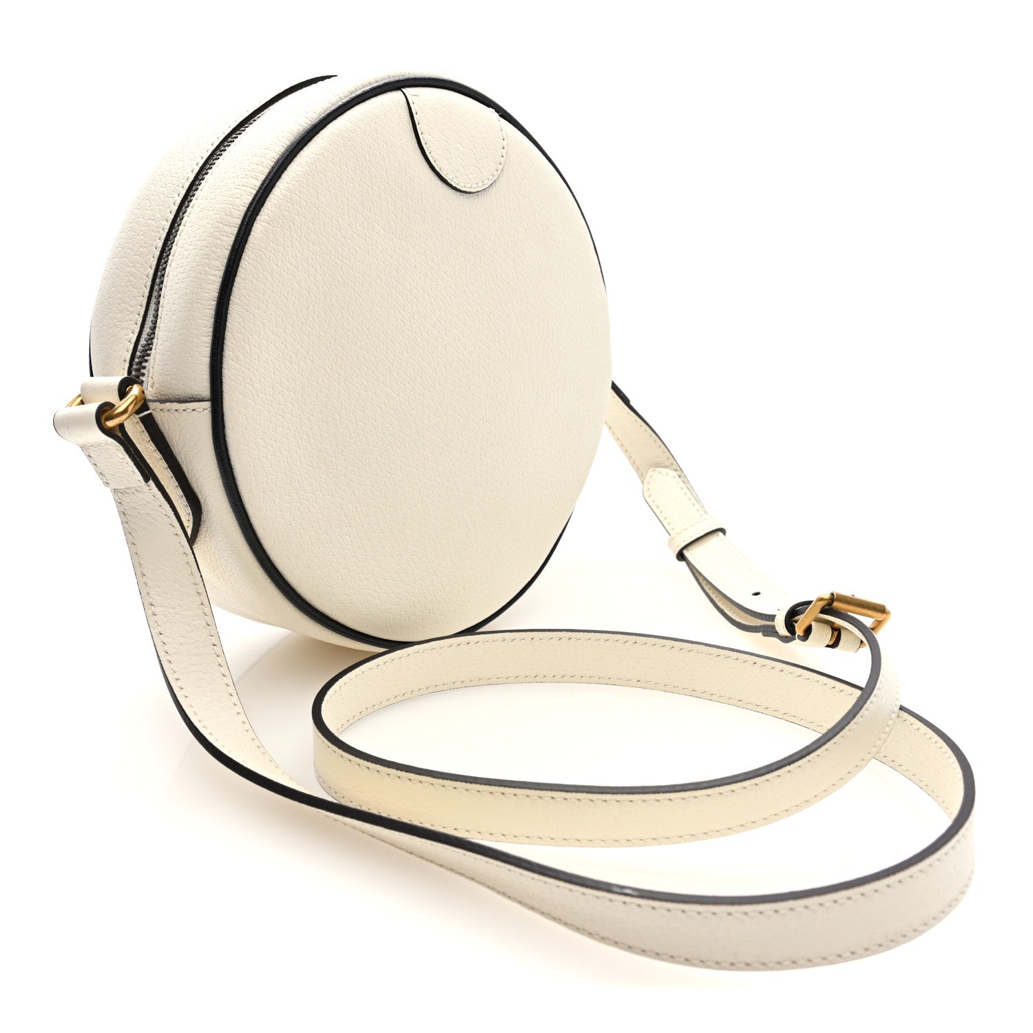 Gucci X ADIDAS Textured Dollar Calfskin Web Trefoil Logo Small Ophidia Round Shoulder Bag Off White Black