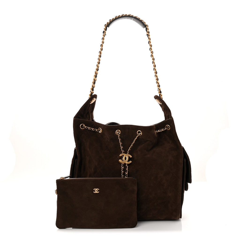 Chanel Suede Quilted Medium Chanel 25 Handbag Dark Brown