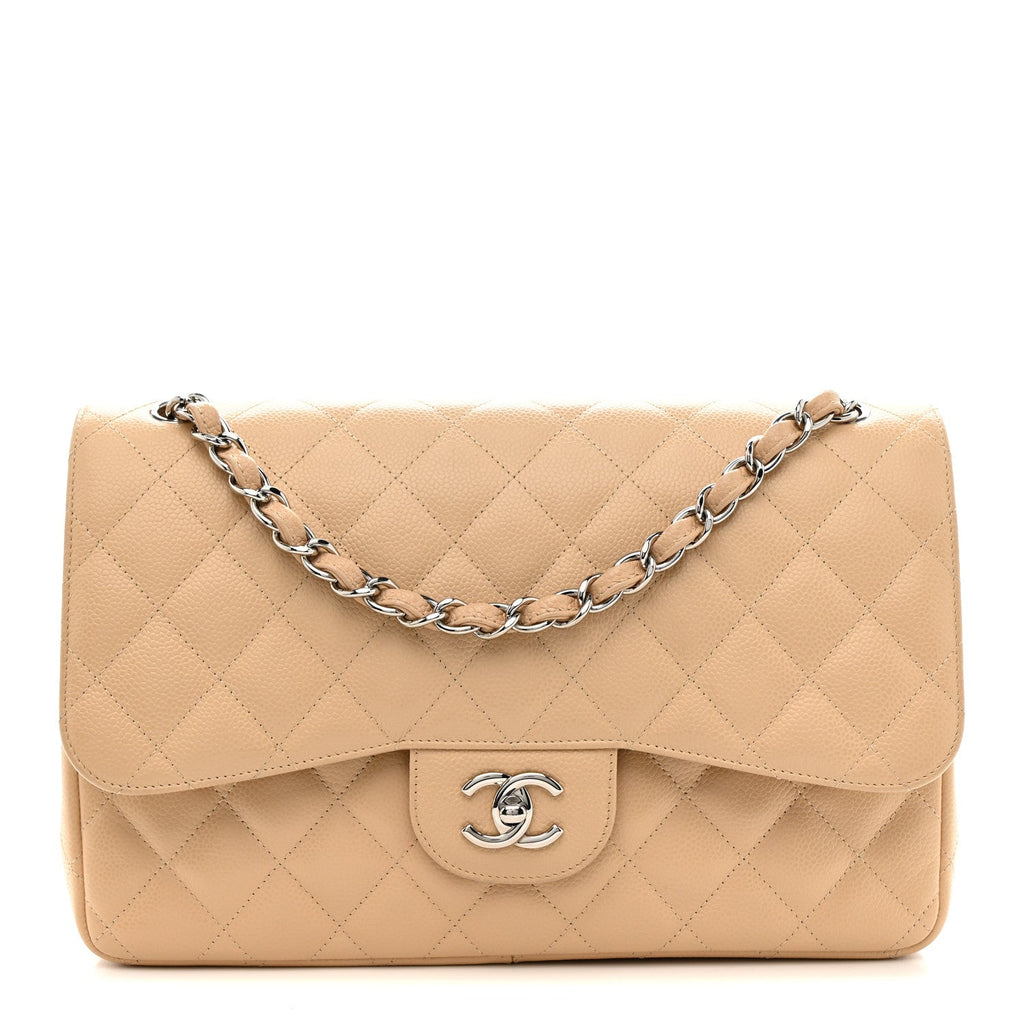 Chanel Caviar Quilted Jumbo Double Flap Light Beige
