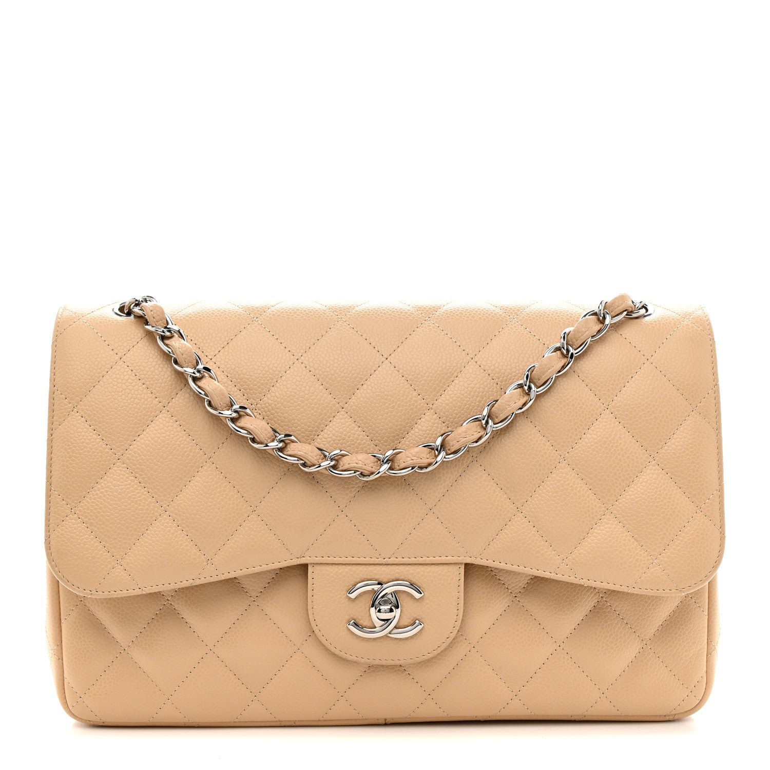 Chanel Caviar Quilted Jumbo Double Flap Light Beige