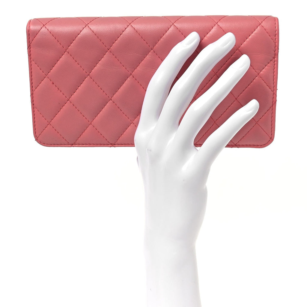 Lambskin Quilted Yen Wallet Pink