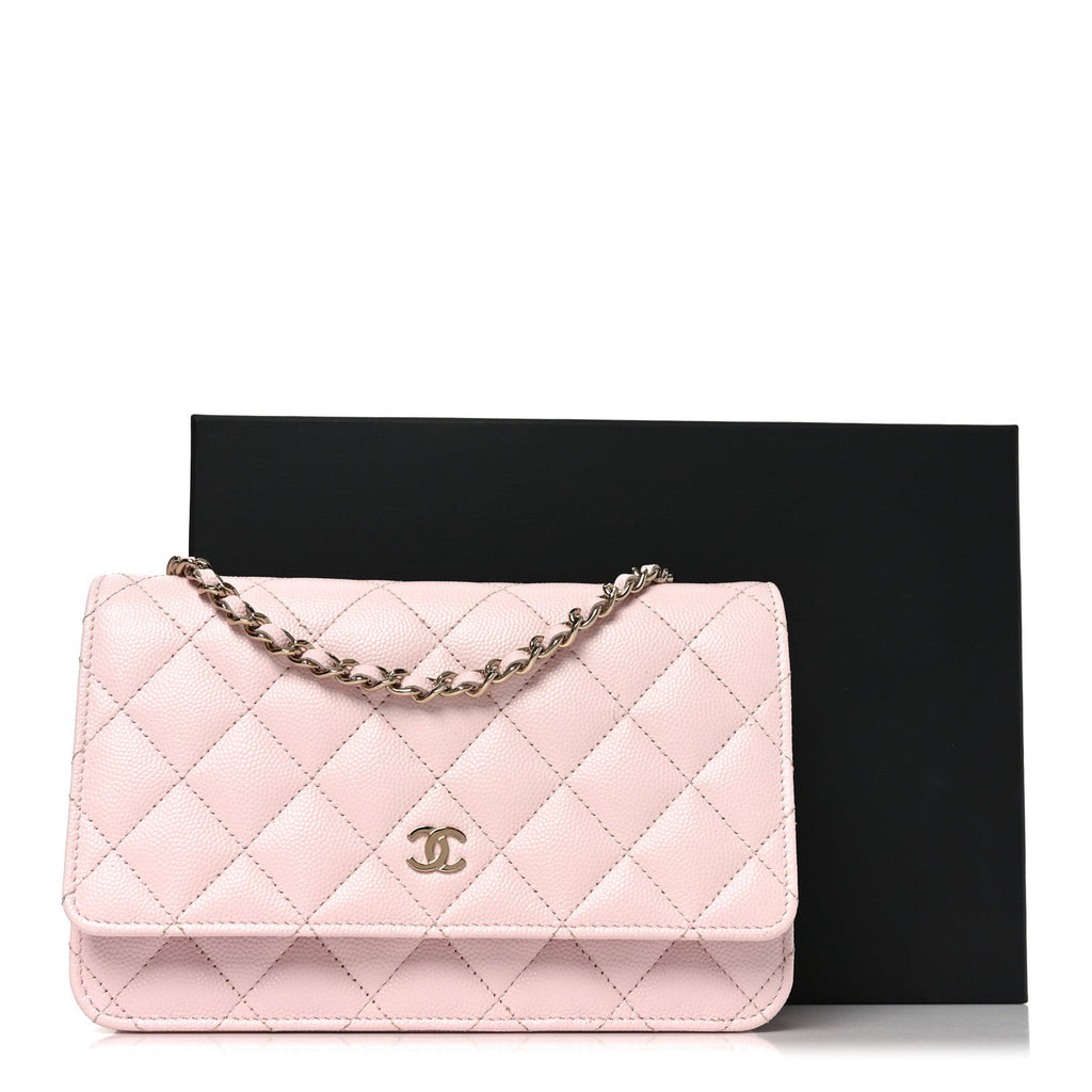 Chanel Caviar Quilted Wallet on Chain WOC Light Pink