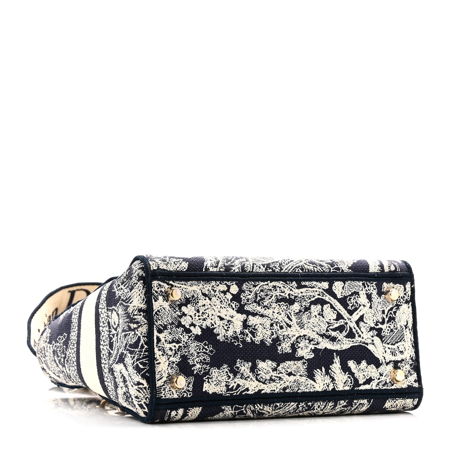 Christian Dior Canvas Toile De Jouy Embroidered Medium Lady D-Lite Navy