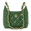 Chanel Shiny Crumpled Lambskin Quilted Small CC Funky Town Hobo Green