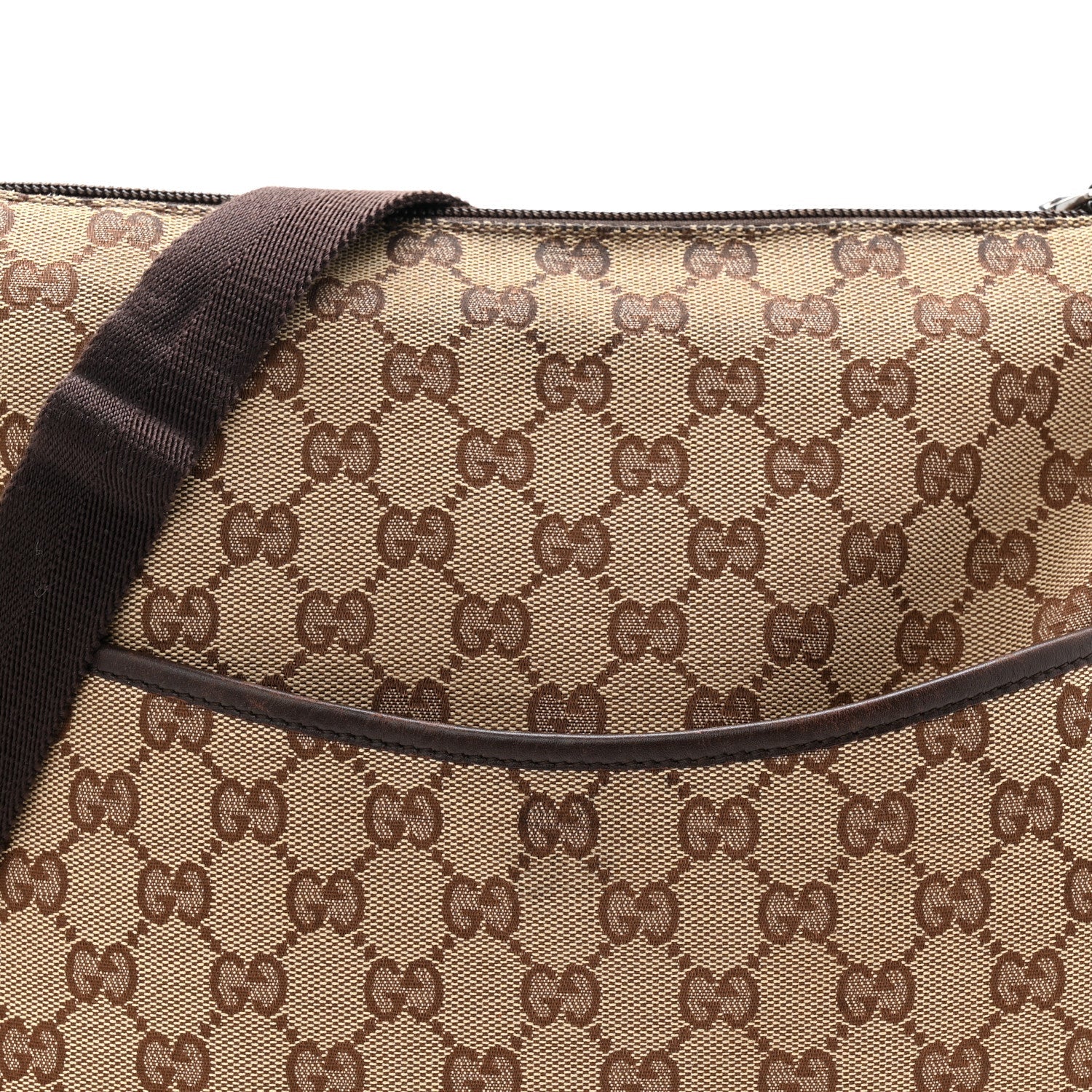 Gucci Monogram Calfskin Perforated Medium Flat Messenger Bag Dark Brown