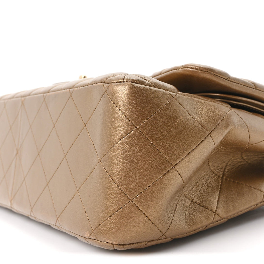 Chanel Metallic Lambskin Quilted Jumbo Double Flap Khaki