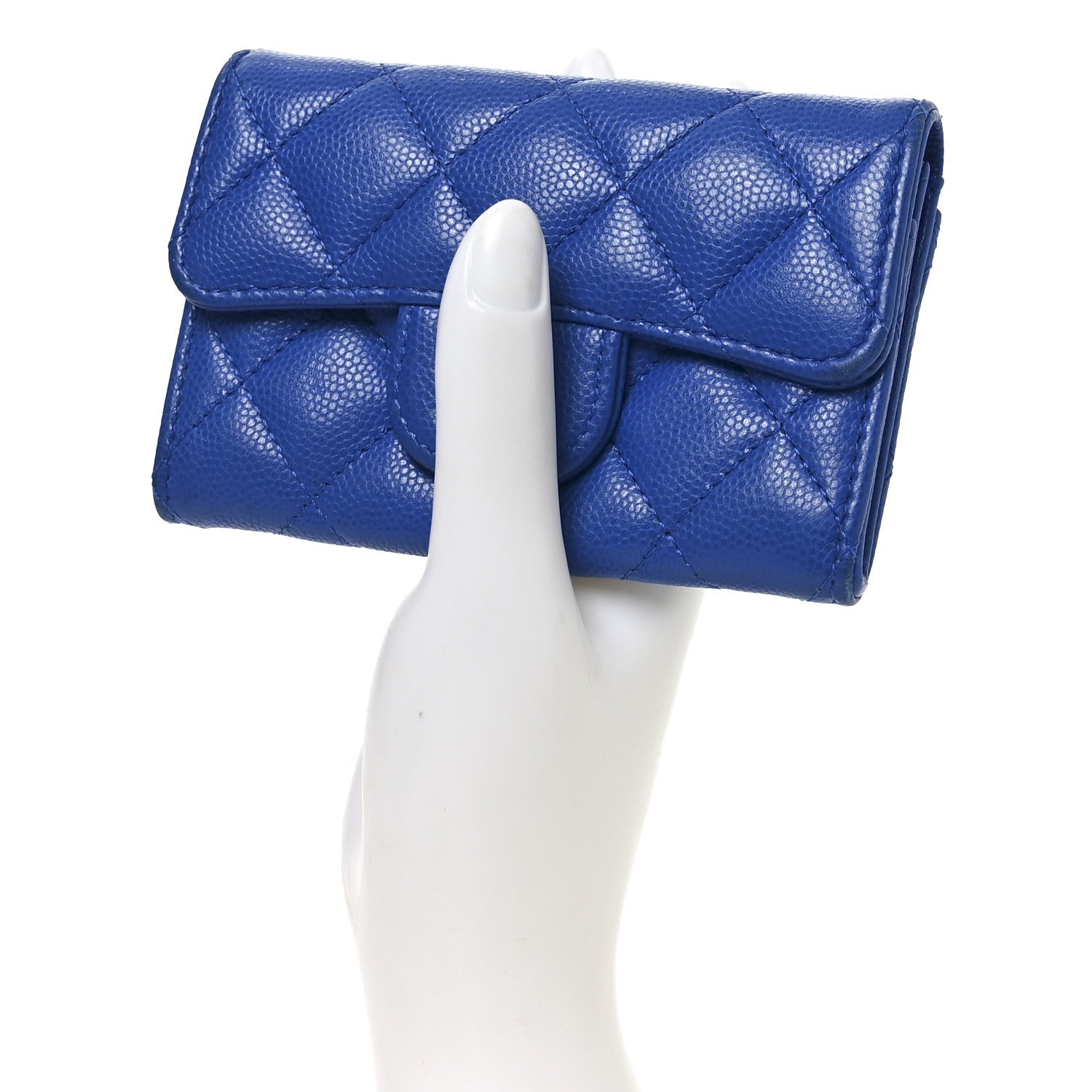 Caviar Quilted Flap Card Holder Wallet Blue