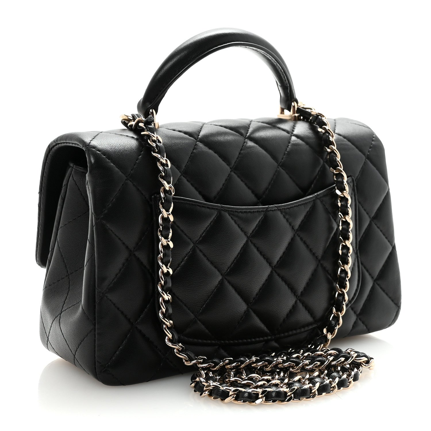 Chanel Lambskin Quilted Mini Top Handle Rectangular Flap Black