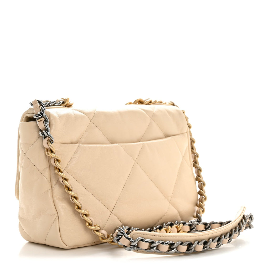 Chanel Lambskin Quilted Medium Chanel 19 Flap Beige