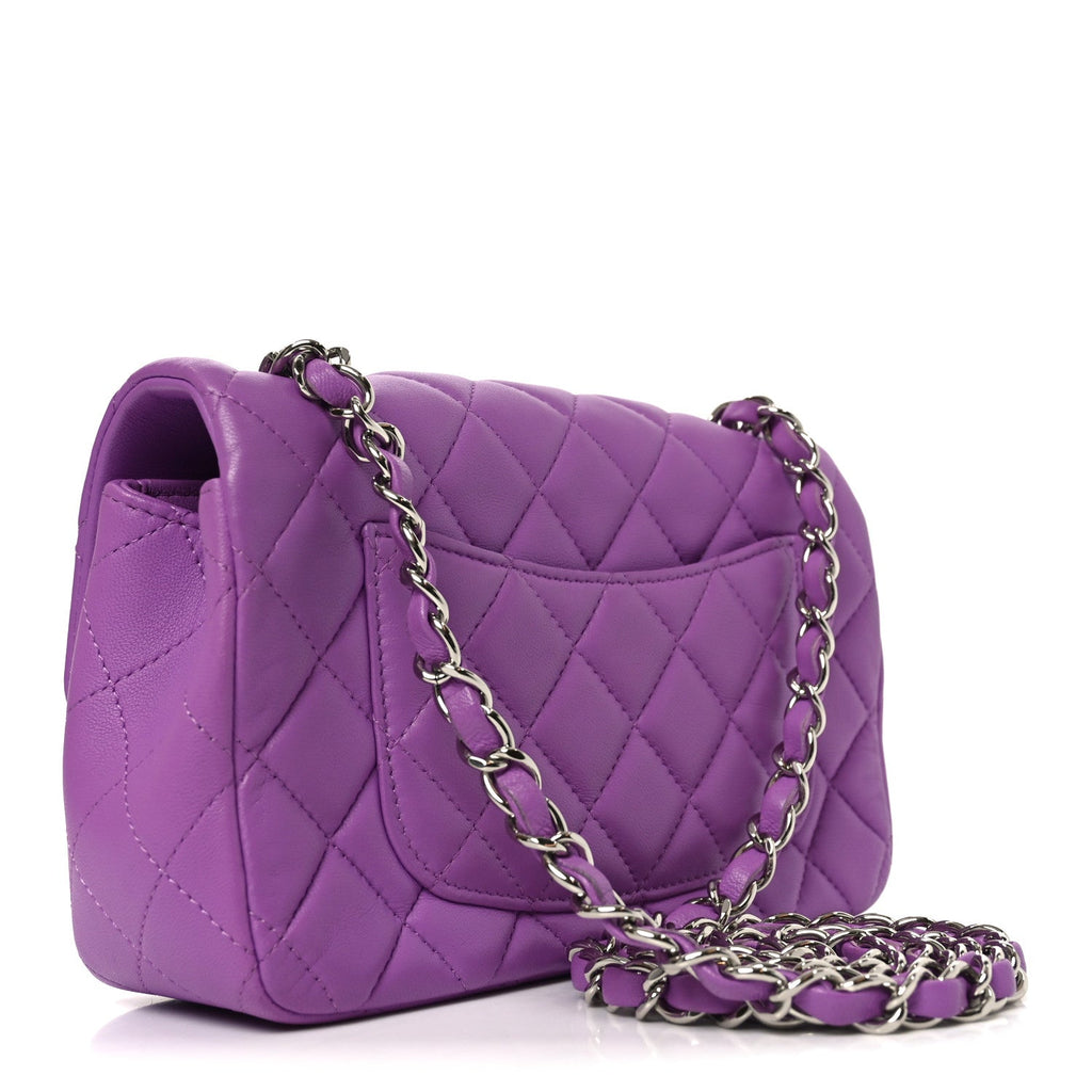 Chanel Lambskin Quilted Mini Rectangular Flap Purple