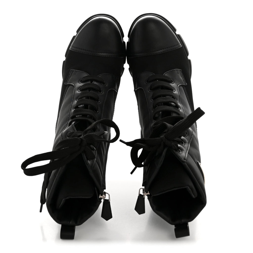 Prada Spazzolato Re-Nylon Metal Triangle Logo 110mm Ankle Boots 40 Black