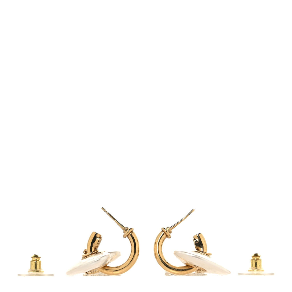 Metal Pearl Crystal Heart Chain Drop CC Earrings Gold White