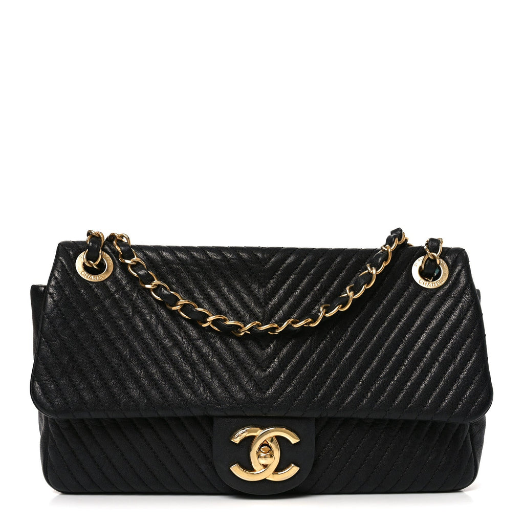 Chanel Calfskin Chevron Quilted Medium Surpique Flap Black