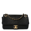 Chanel Calfskin Chevron Quilted Medium Surpique Flap Black