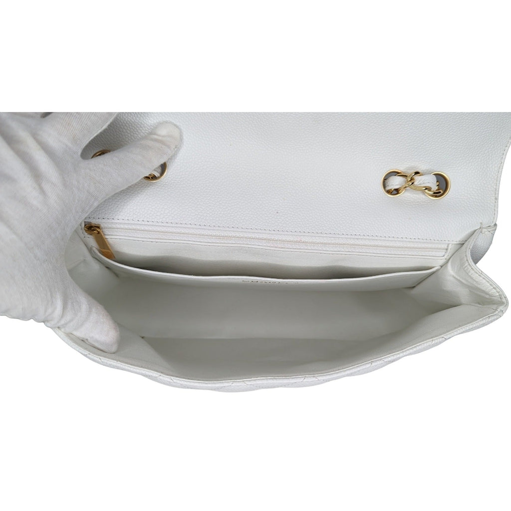 Chanel bags Vintage Classic Quilted Caviar Single White Jumbo Flap