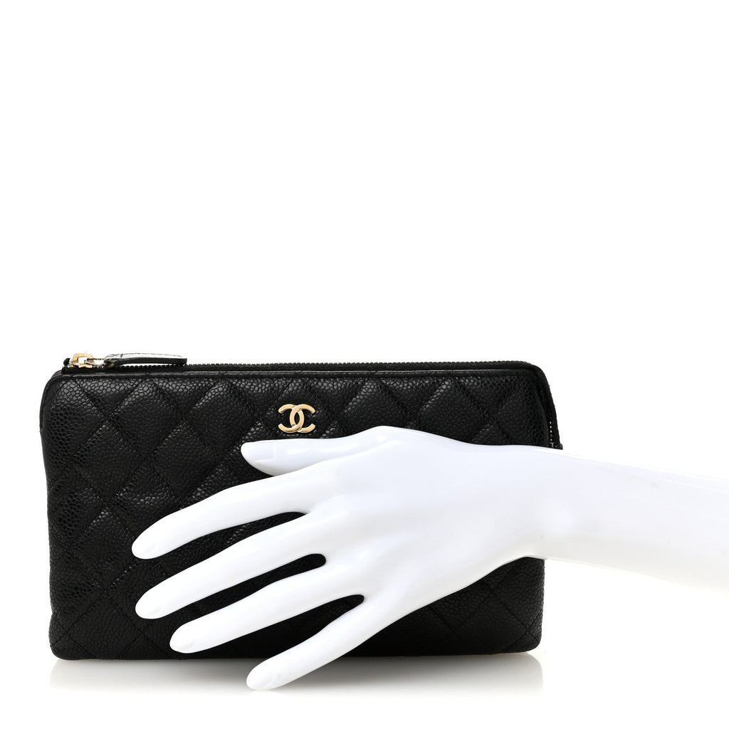 Caviar Quilted Small Zipped Clutch Black