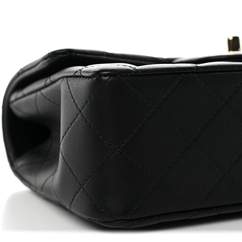 Chanel Lambskin Quilted Mini Top Handle Rectangular Flap Black
