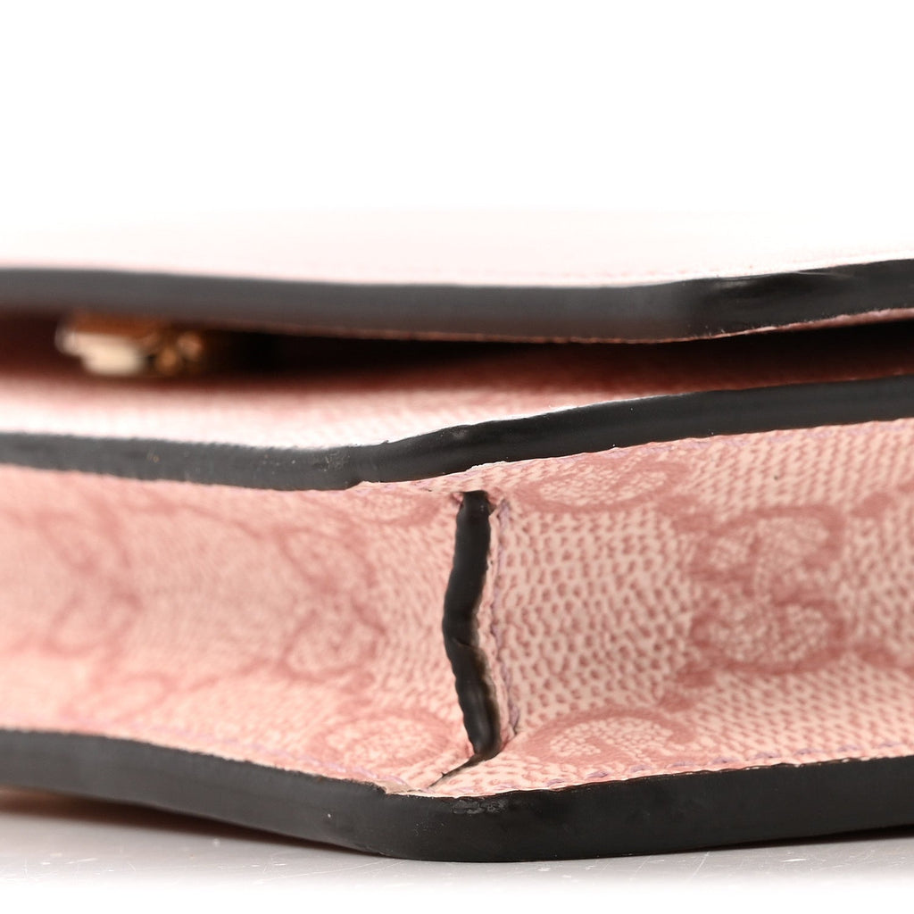 Gucci GG Supreme Monogram Textured Calfskin Emblem Wallet On Chain Pink