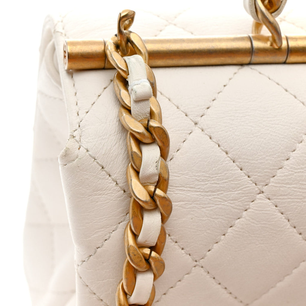 Chanel Lambskin Quilted La Parisienne Top Handle Flap White