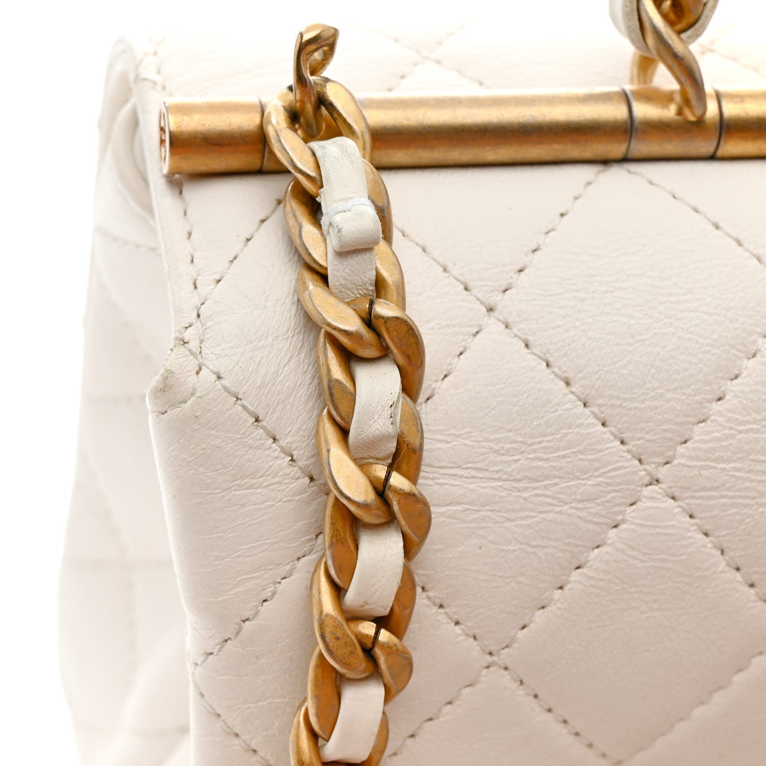Chanel Lambskin Quilted La Parisienne Top Handle Flap White