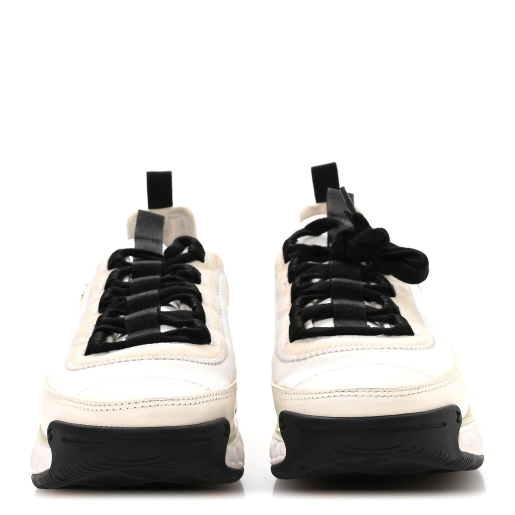 Chanel Velvet Calfskin Mixed Fibers CC Sneakers 37 Ivory Black