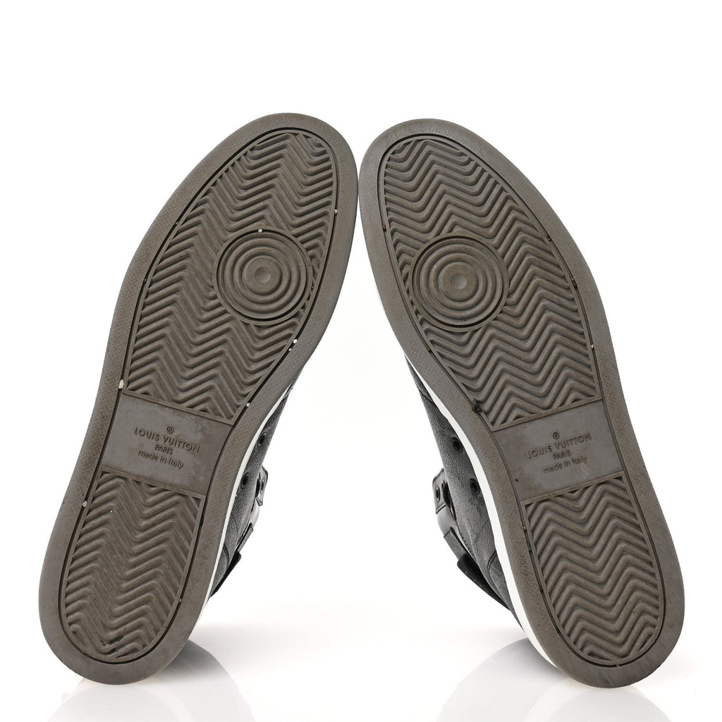 Louis Vuitton Calfskin Monogram Eclipse Mens Rivoli High Top Sneakers 10 Black Grey