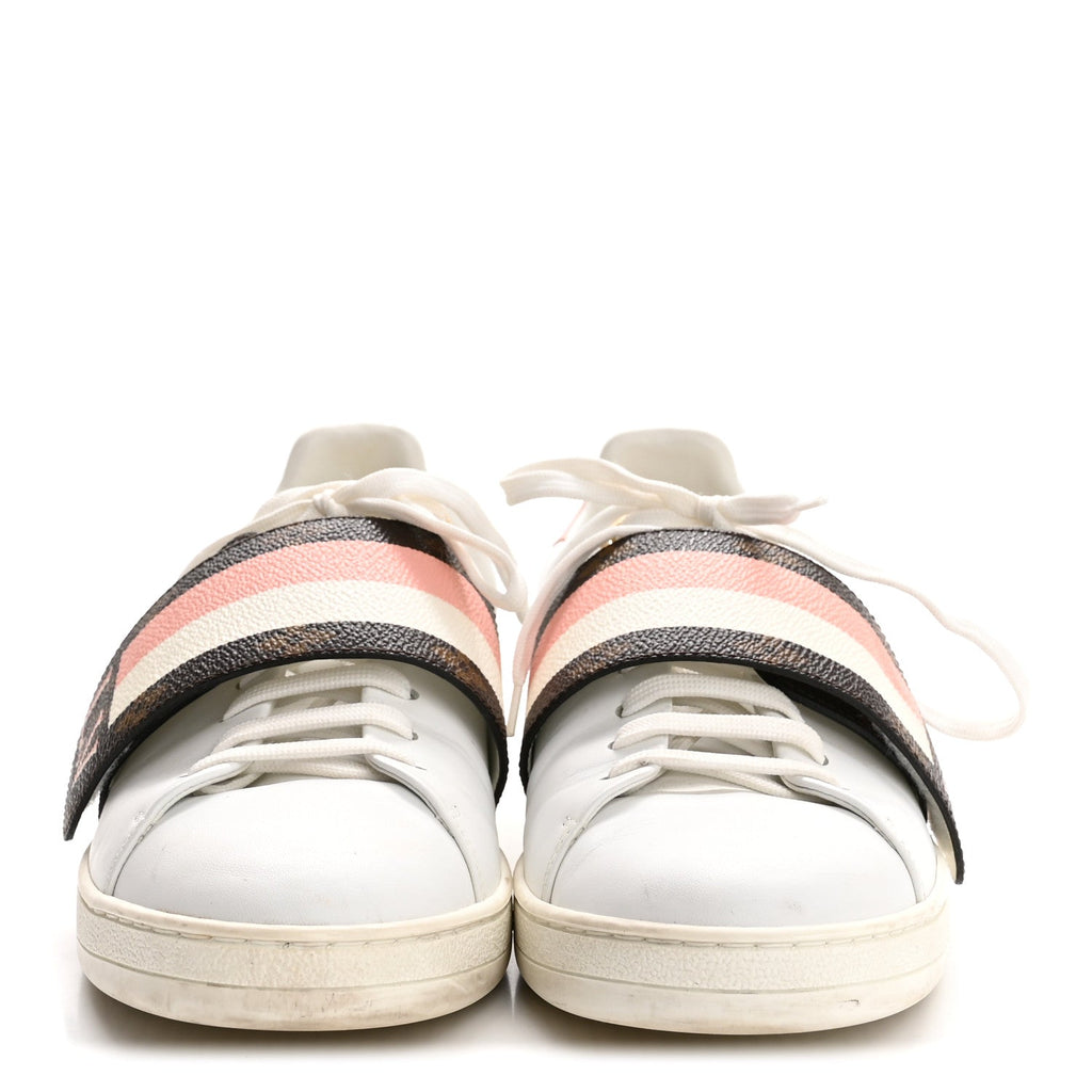 Louis Vuitton Calfskin Monogram Striped Frontrow Sneakers 38.5 White